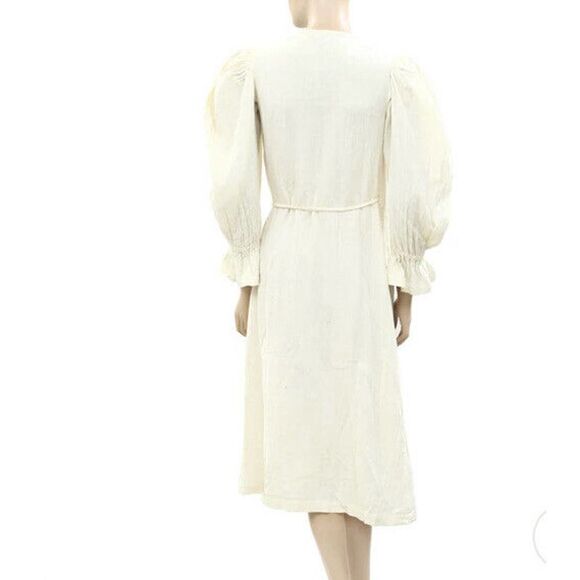 RHODE RESORT Emi Wrap Midi Dress Puff Sleeves Ruffle Cream Cotton XS NEW -232294 - Picture 12 of 12